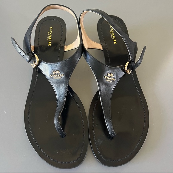 Coach Black Leather Sandals - Picture 1 of 14